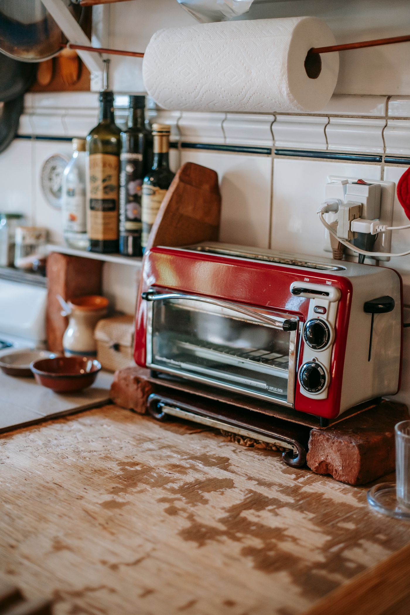 Countertop toaster oven on kitchen table