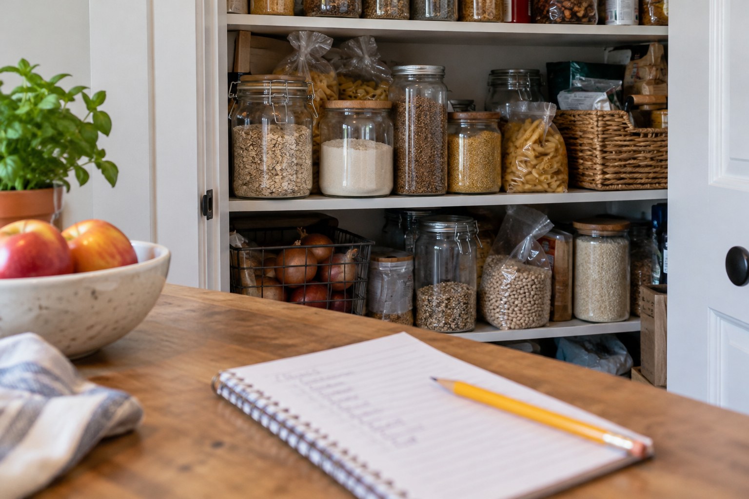 Open pantry showing partially used dry foods.