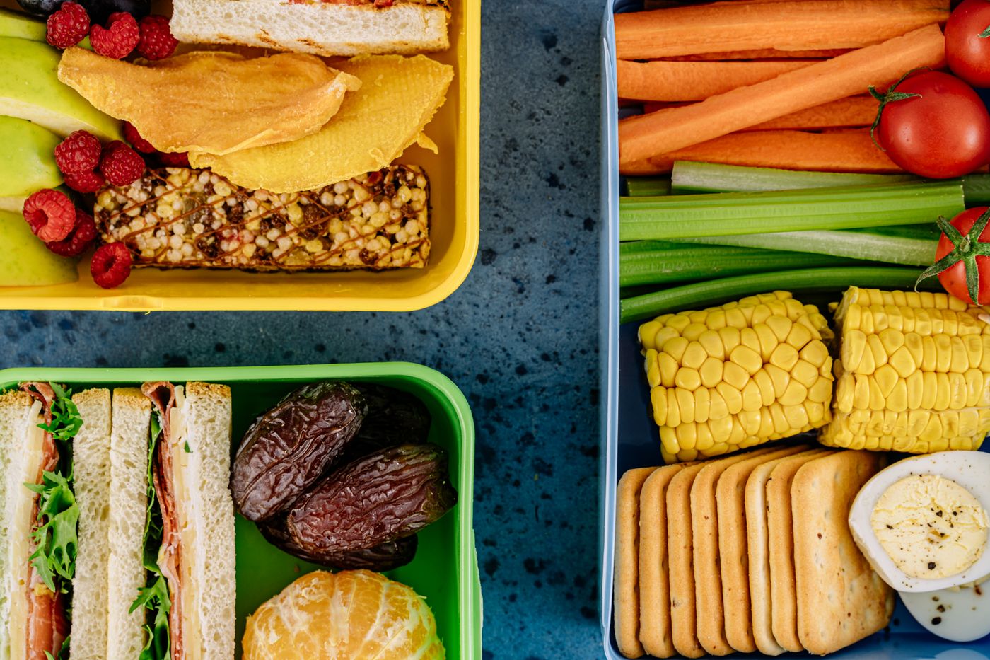 Lunchbox compartments with food