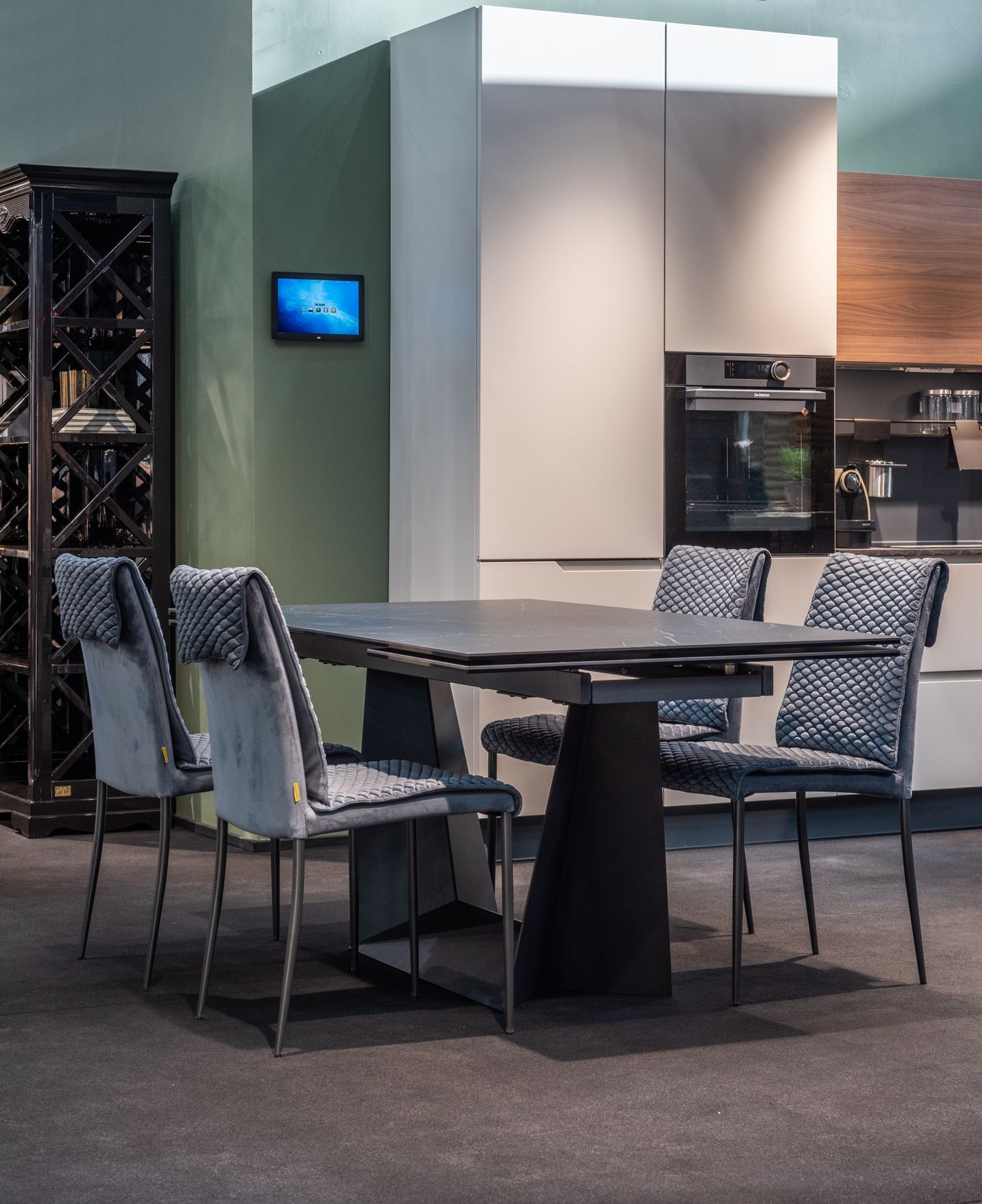 Dining table and chairs with clearance around them