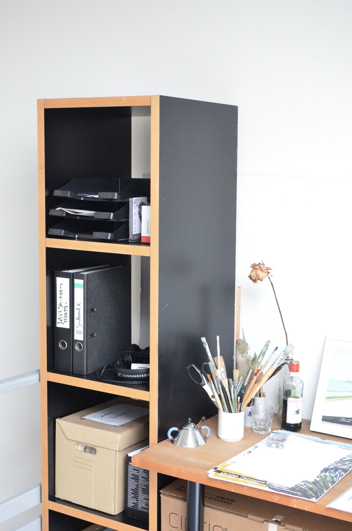 Desk storage and stationery shelves